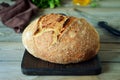 Fresh homemade bread on a gray background. Crisp. French bread. Bread at leaven. Unleavened bread. Lunch time