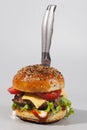 Fresh homemade burger with bun sprinkled with sesame seeds.. Royalty Free Stock Photo