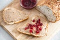 Fresh homemade chicken liver pate rabbit, goose with cranberry sauce. Toasted bread with pate Royalty Free Stock Photo