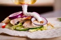 Fresh homemade chicken wrap tortilla Royalty Free Stock Photo