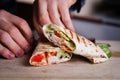 Fresh homemade chicken wrap tortilla Royalty Free Stock Photo