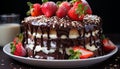 A fresh, homemade chocolate cake with strawberry and whipped cream generated by AI Royalty Free Stock Photo