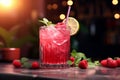 Fresh homemade cocktail with raspberry and strawberry. Drink with fruits and mint. Generative AI