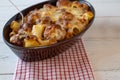 Italian casserole dish with meatballs, pasta, tomato sauce and cheese Royalty Free Stock Photo