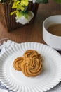Fresh Homemade Cookie on the Table, Traditional Crispy Crunchy Snack with Coffee