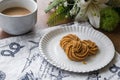 Fresh Homemade Cookie on the Table, Traditional Crispy Crunchy Snack with Coffee