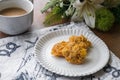 Fresh Homemade Cornflake Cookie on the Table, Traditional Crispy Crunchy Snack with Coffee