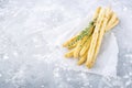 Fresh homemade crispy bread sticks with thyme and sea salt on a gray concrete background herbs. selective focus Royalty Free Stock Photo