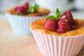 Fresh homemade delicious raspberry muffins for breakfast close up Royalty Free Stock Photo