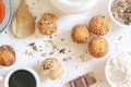 Fresh homemade delicious wholegrain cupcakes and muffins. Natural light and empty copy space Royalty Free Stock Photo