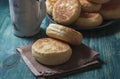 Fresh homemade English muffins with butter. Breakfast