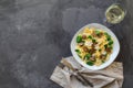 Farfalle pasta with mushrooms and spinach