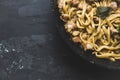 Fresh homemade fettuccini pasta with meat, cheese and basil Royalty Free Stock Photo