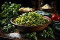 Fresh homemade green pasta tagliatelle. Generative AI