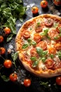 Fresh Homemade Italian Pizza, freshly prepared pizza, baked with herbs and vegetables