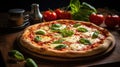 Fresh homemade Italian pizza margherita with mozzarella and basil. Generative AI