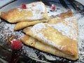 Fresh homemade pancake with white chees and raspberries