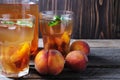 Fresh Homemade Peach Sweet Tea with Mint Royalty Free Stock Photo