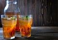 Fresh Homemade Peach Sweet Tea with Mint Royalty Free Stock Photo