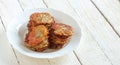 Fresh homemade potato pancakes on a plate close-up Royalty Free Stock Photo