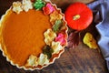 Fresh Homemade Pumpkin Pie made for Thanksgiving. Top view