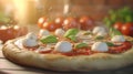 fresh homemade realistic italian pizza margherita with buffalo mozzarella and basi