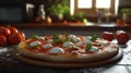 fresh homemade realistic italian pizza margherita with buffalo mozzarella and basi