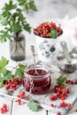 Fresh homemade red currant jam or sauce in a jar, selective focus Royalty Free Stock Photo