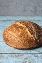 Fresh homemade sourdough bread with whole grain flour on a gray-blue background. Royalty Free Stock Photo