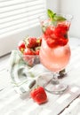 Fresh homemade srawberry drink in misted glass Royalty Free Stock Photo