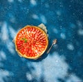 Fresh homemade strawberry shortcrust tart pie stuffed with custard vanilla cream . Sliced berries and mint leaf on the trendy Royalty Free Stock Photo