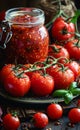 Fresh homemade tomato sauce in glass jar Royalty Free Stock Photo