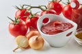 Fresh homemade tomato sauce with ingredients Royalty Free Stock Photo