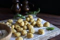 Fresh homemade uncooked gnocchi. Royalty Free Stock Photo