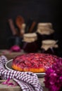 Fresh homemade upside-down plum cake