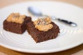 Fresh Homemade Vegan Chocolate Brownies topped with peanut butte Royalty Free Stock Photo