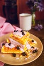 Fresh homemade Viennese waffles, drenched with yogurt and berries Royalty Free Stock Photo