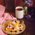 Fresh homemade Viennese waffles, drenched with yogurt and berries Royalty Free Stock Photo