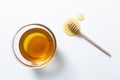 Fresh honey bee in bowl on white background. top view