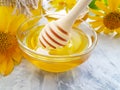 Fresh honey flower calendula    alternative  refreshment dessert  delicious  on concrete background Royalty Free Stock Photo