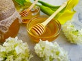 Fresh honey flower refreshment organic  ingredient nutrition concrete background ingredient, blossom Royalty Free Stock Photo