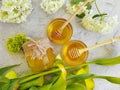 Fresh honey flower refreshment concrete background ingredient, blossom Royalty Free Stock Photo