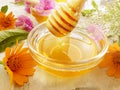 Fresh honey flower refreshment delicious on gray concrete background dessert Royalty Free Stock Photo