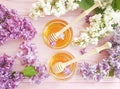 Fresh honey lilac flower rustic on wooden background freshness