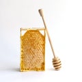 Fresh honey in a mini frame stands on a white background. Reserve vitamins for the winter Royalty Free Stock Photo
