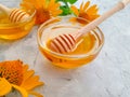 Fresh honey yellow flower  refreshment  on concrete background Royalty Free Stock Photo