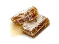 Fresh Honeycomb slice and honey isolated on white background Royalty Free Stock Photo