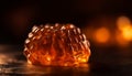 Fresh honeycomb on wooden table, glowing with golden sweetness generated by AI