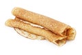 Fresh hot blinis or crepes on white Royalty Free Stock Photo