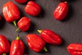 Fresh hot chillies on black surface, Venezuelan chilli peppers Royalty Free Stock Photo